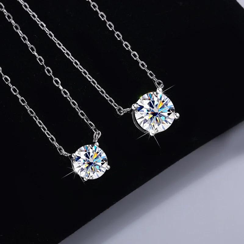 Moissanite Dia 6.5mm 0.5-5CT femme pendentif argent collier pour femmes chaînes fête mariée bijoux f