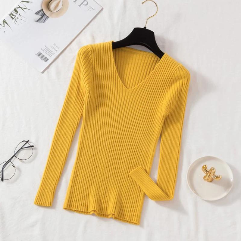 Automne hiver femmes chandails décontracté à manches longues tricoté col en V pull Femme basique sol