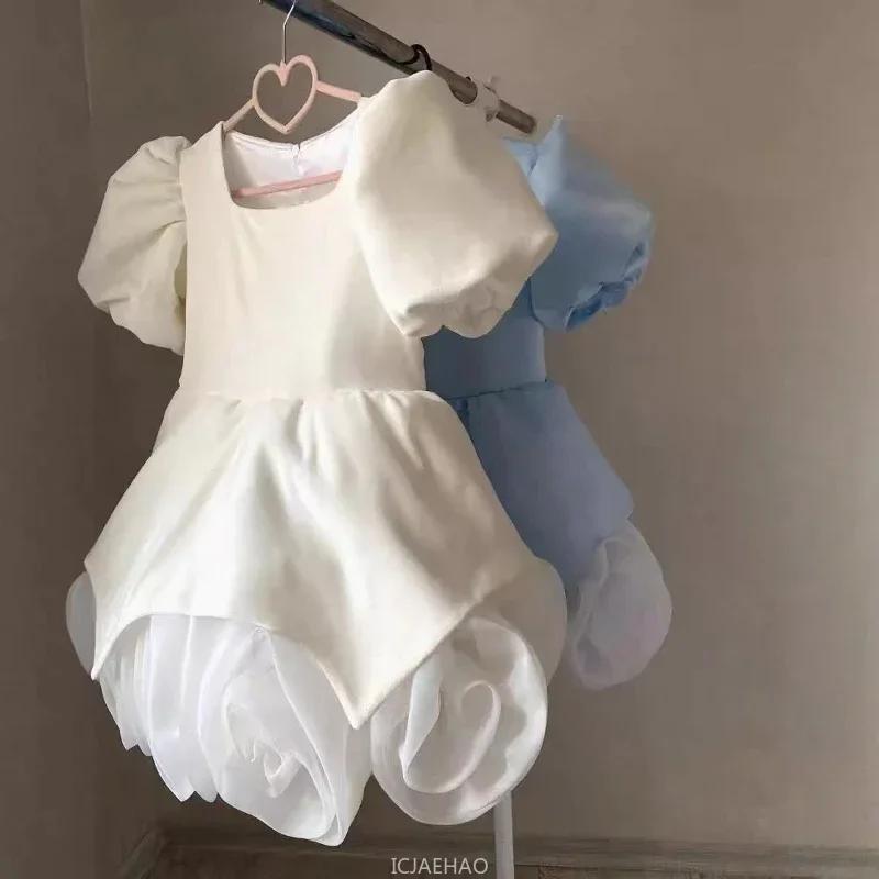 Robes florales 3D élégantes pour filles, tenue de réception pour le Nouvel An, costume d'anniversair