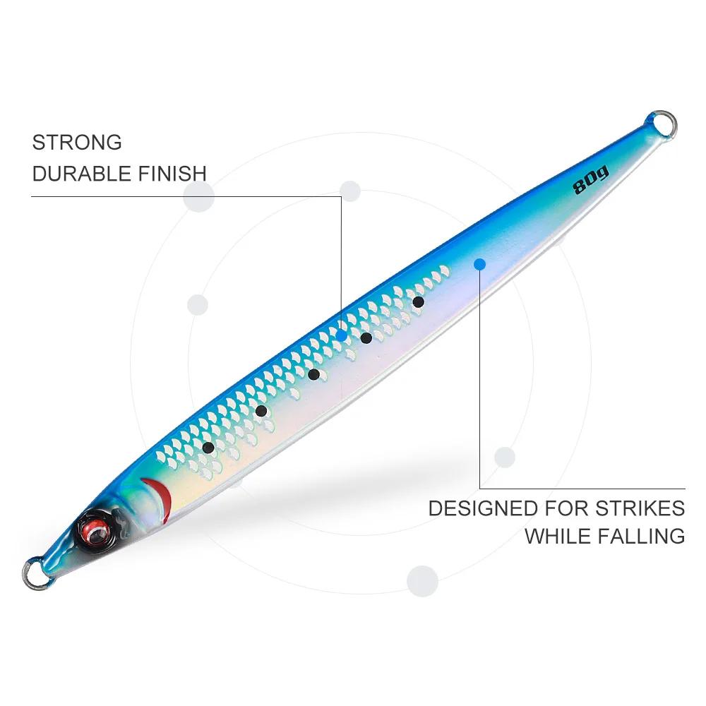 JIGGINGPRO 40g 60g 80g 100g Leurre de pêche au jigging Sardine Slider avec revêtement UV, Jig métall