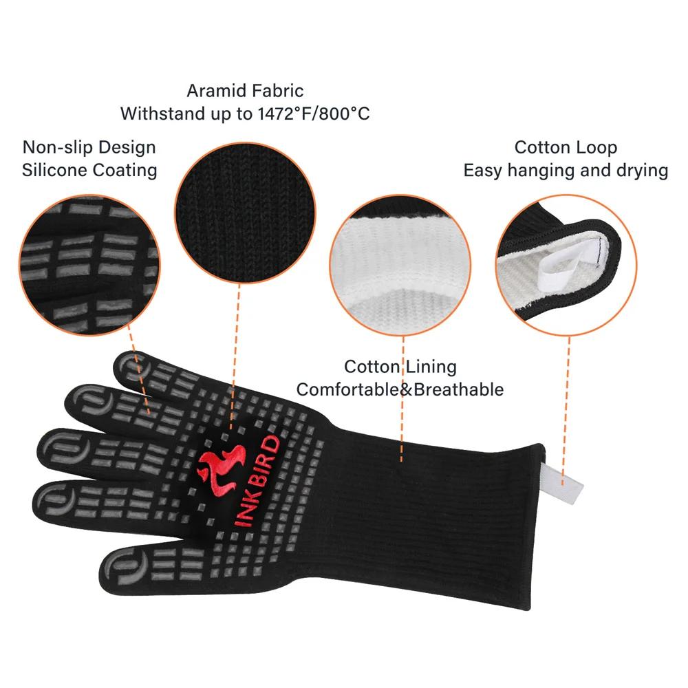 INKBIRD Gants chauds pour barbecue de 14 pouces 1472 ℉ Gant de grill résistant à la chaleur extrêm