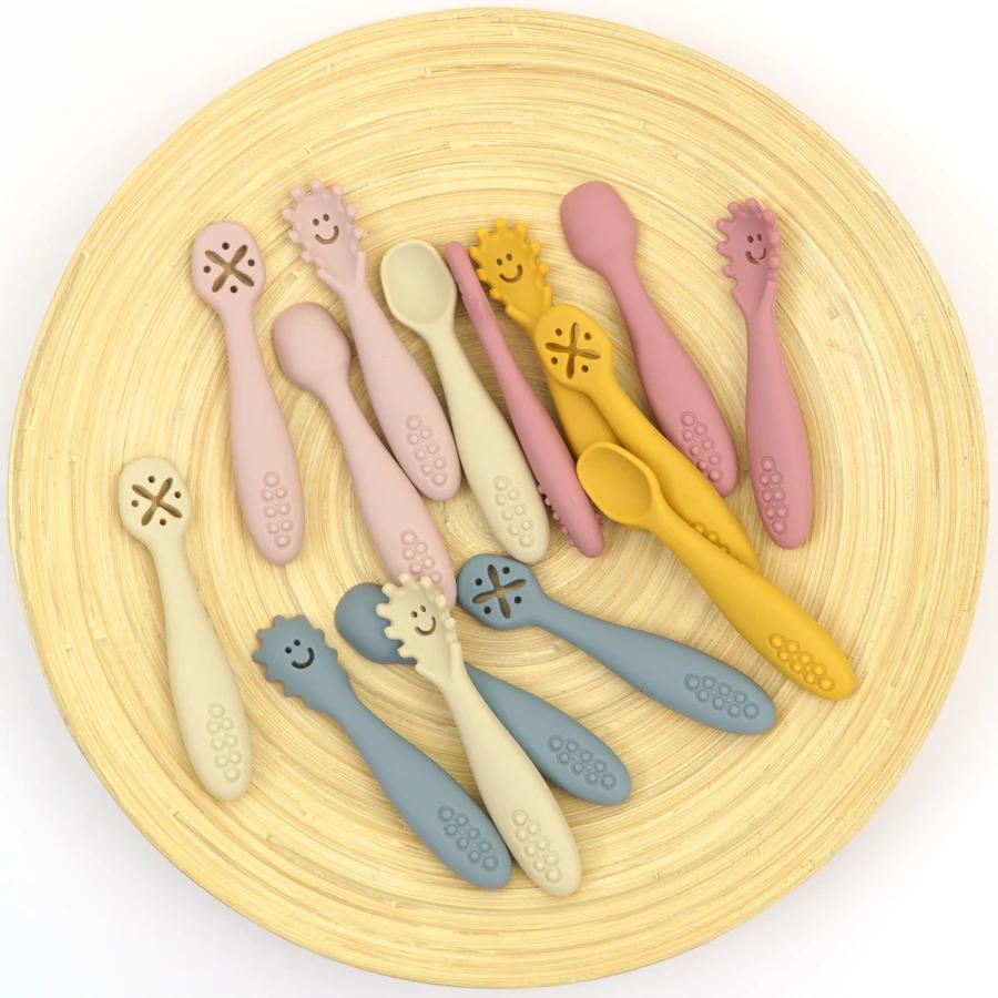 Cuillère fourchette en Silicone pour bébé, ensemble d'ustensiles d'alimentation, nourriture pour tou