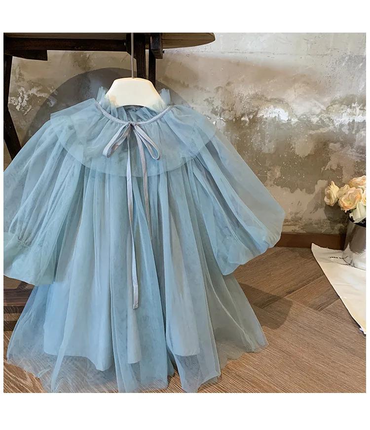 Robe en Tulle de couleur unie pour petites filles, décolleté à volants, nœud papillon au dos, manche