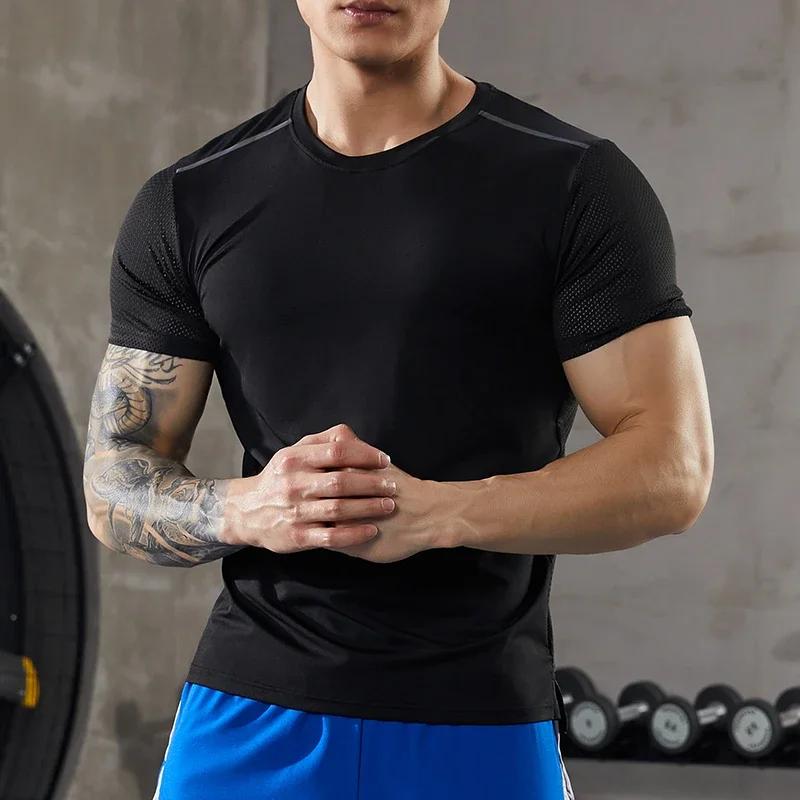T-Shirt de Fitness à Manches Courtes pour Homme, Haut Respirant Slim Fit, Basket-ball, Football, Cou