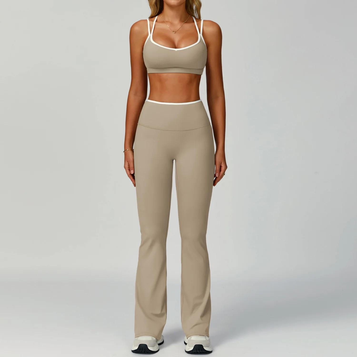 Ensemble de Yoga 2 pièces pour femmes, vêtements de sport, bloc de couleurs, combinaisons de sport,