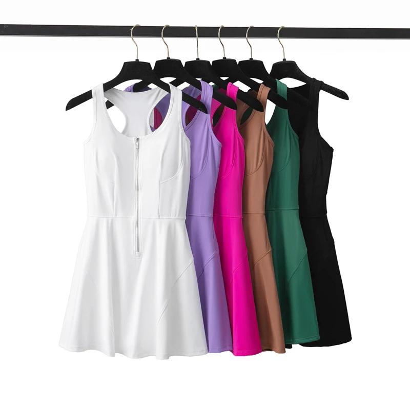 Robe de Tennis une pièce pour femmes, couleur unie, jupe de course en plein air, combinaison respira