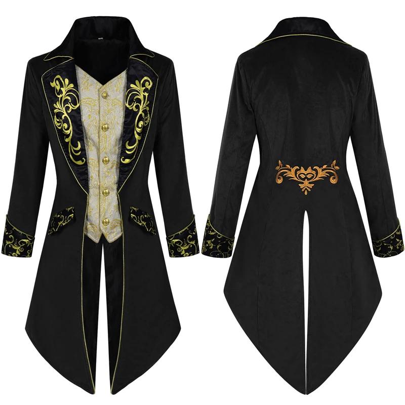 Vestes médiévales steampunk pour hommes européens et américains avec frac brodé, parfaites pour les