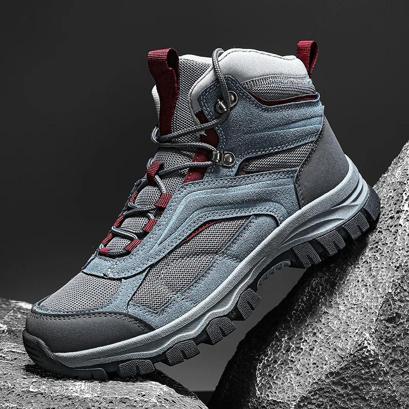Chaussures de randonnée montantes en cuir pour hommes et femmes, baskets d'escalade imperméables, an