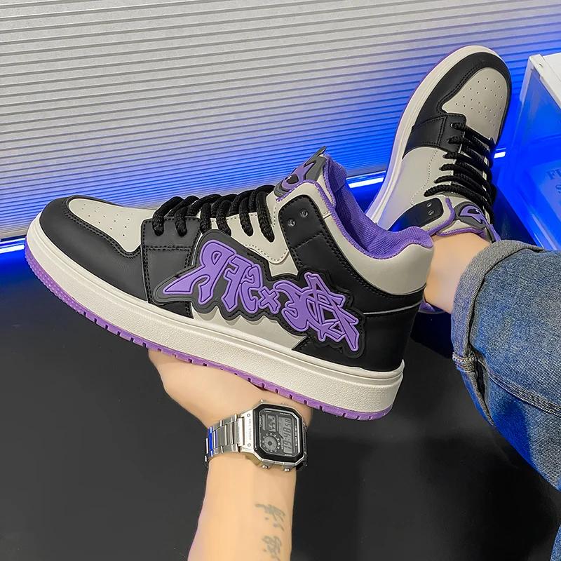 Baskets skateboard montantes homme - Chaussures sport décontractées streetwear violet mode 2025