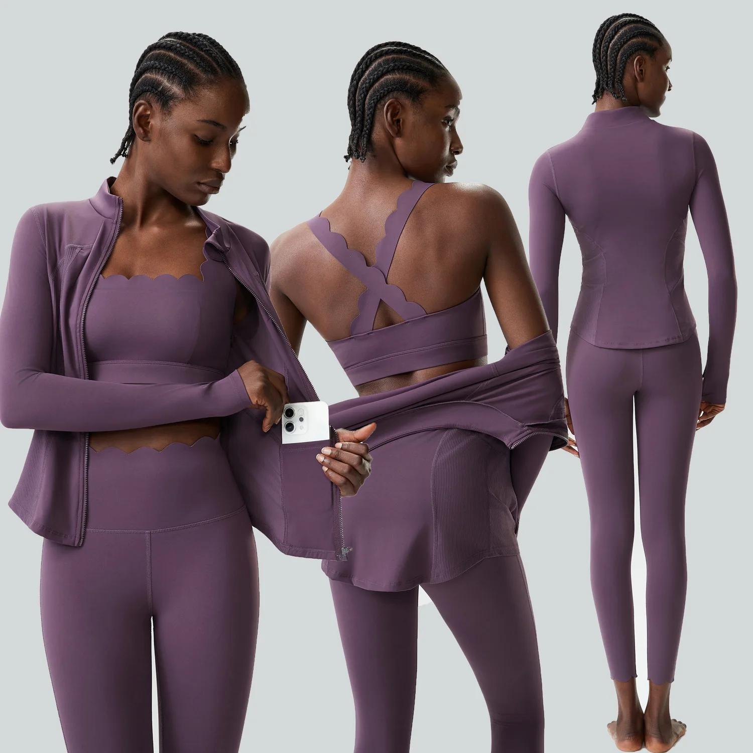 Ensemble de yoga et fitness 2/3 pièces pour femmes, couleur unie, tenue de sport extensible et douce