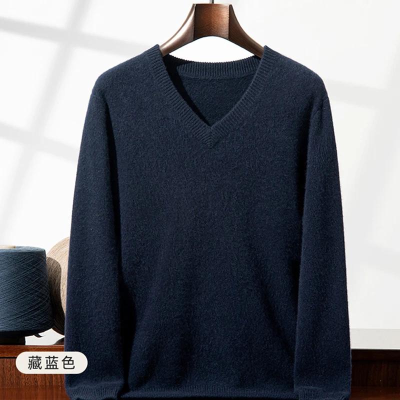 Pull en cachemire épais pour hommes, col en v, pur cachemire, mode, pull en laine, manches longues,