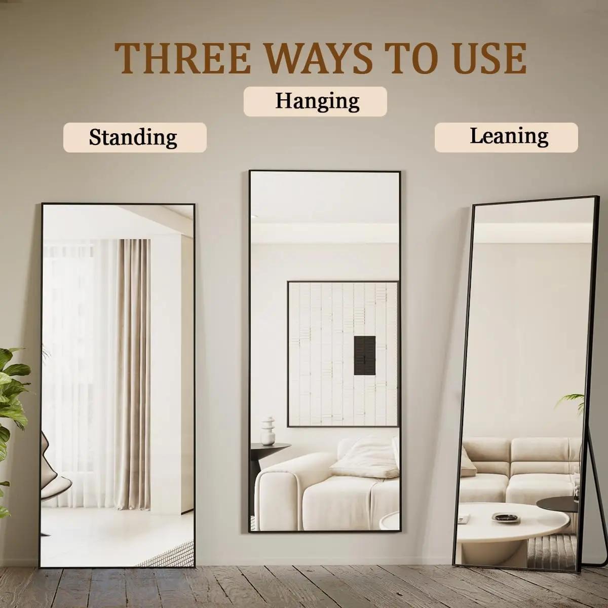 Miroir pleine longueur avec support, miroir pleine longueur de 71 po x 26 po, miroir complet avec ca