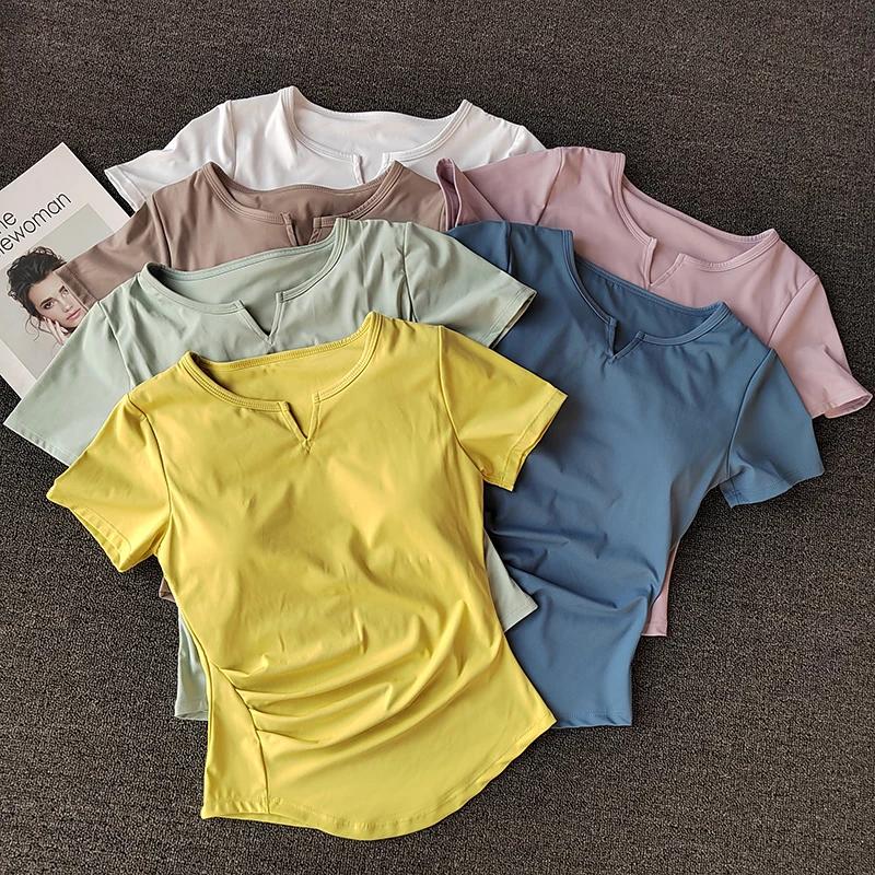 Chemises de sport pour femmes, T-shirt de Yoga à manches courtes, rembourré, serré, d'entraînement,