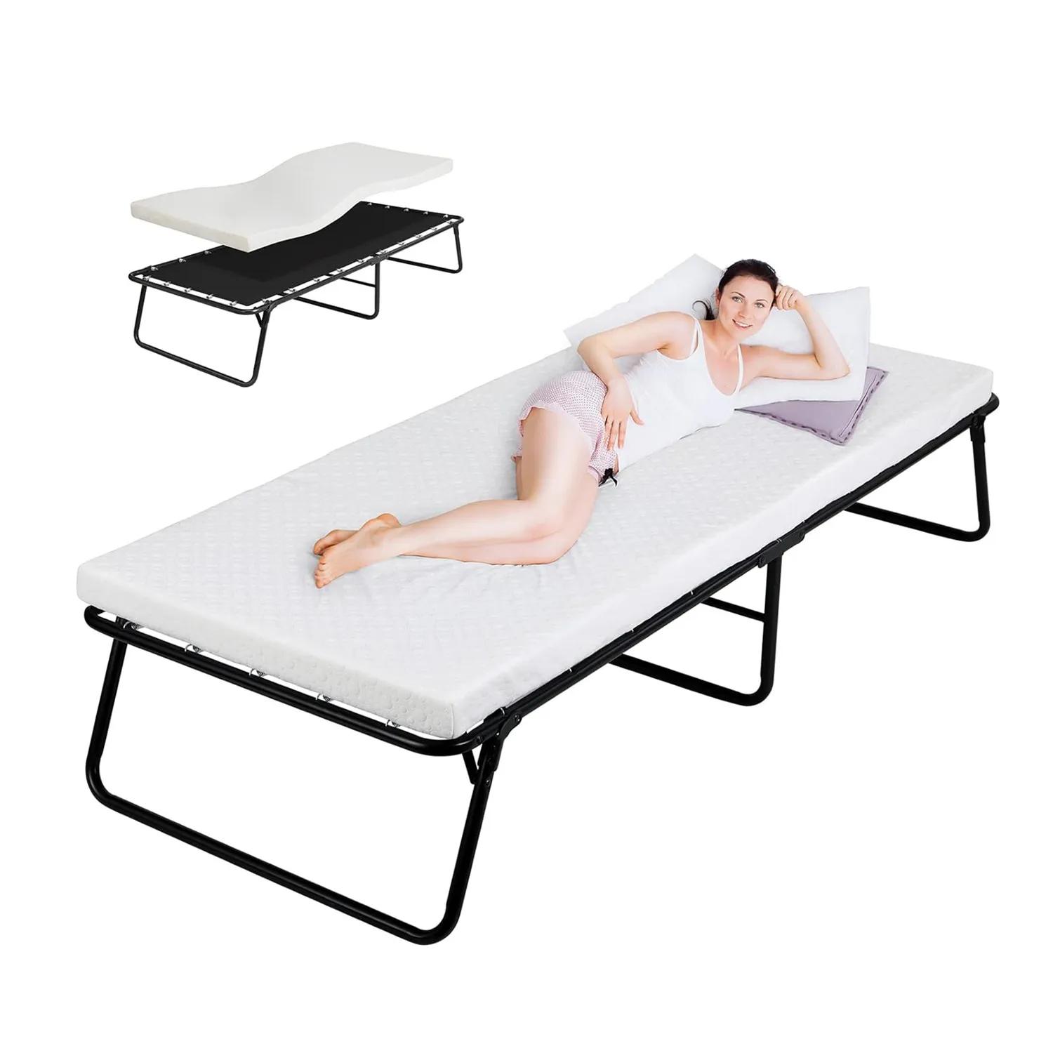 Lit pliant pliant avec matelas en mousse à mémoire de forme, cadre métallique, lit d'invité, 75 po x