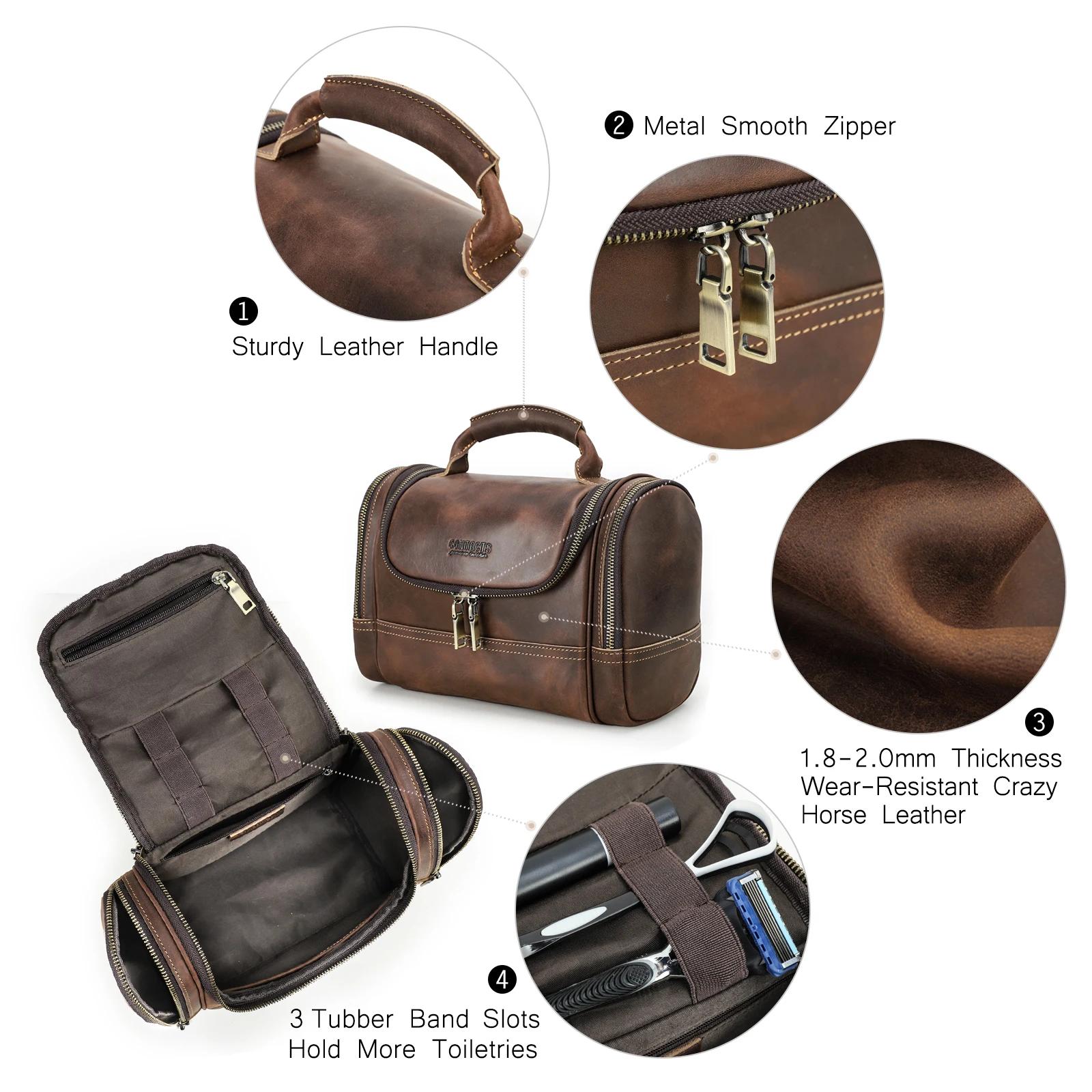 Hommes en cuir véritable voyage affaires toilette rasage sac femmes rétro cosmétique lavage douche o