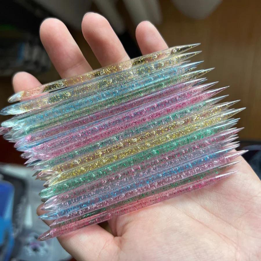 10/50/100 pièces bâton de cristal réutilisable Double extrémité Nail Art poussoir à cuticules outil