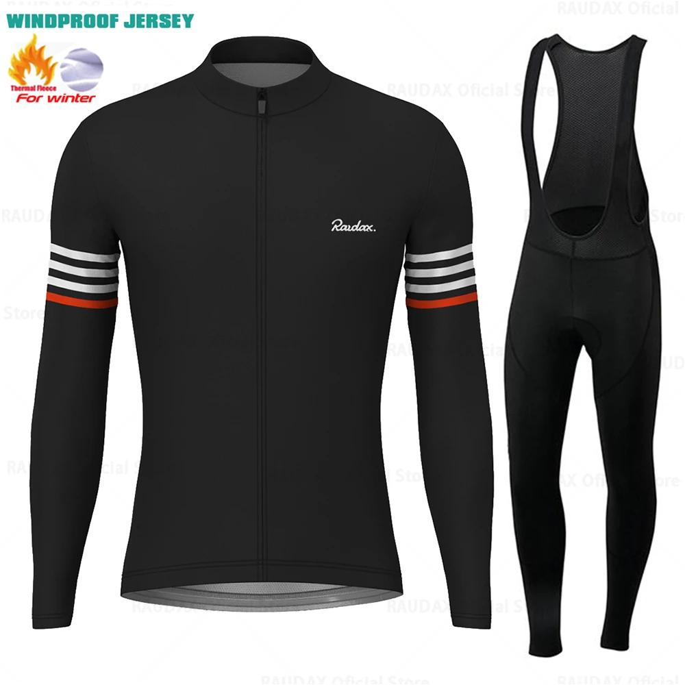 Raudax-Vêtements de cyclisme d'hiver pour homme, ensemble thermique à manches longues, maillot chaud