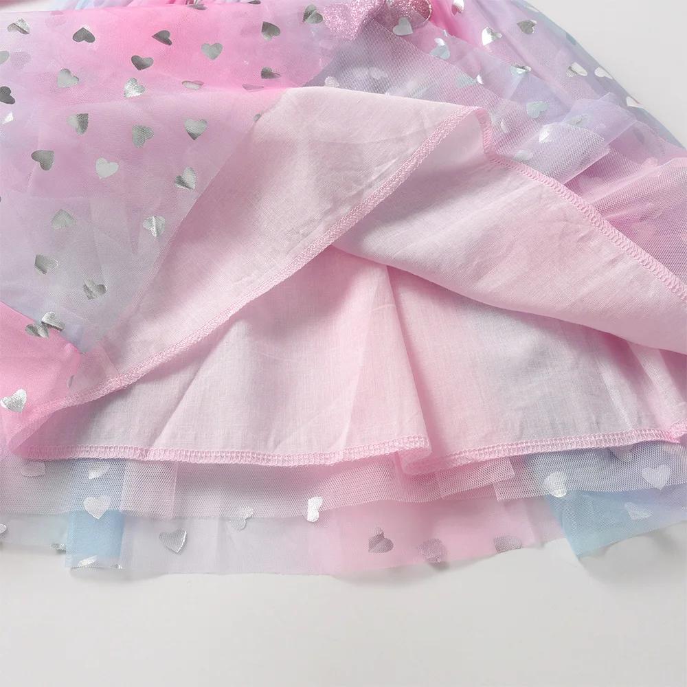 VIKITA fille manches évasées automne printemps robe rose enfants coeur forme maille Tulle princesse