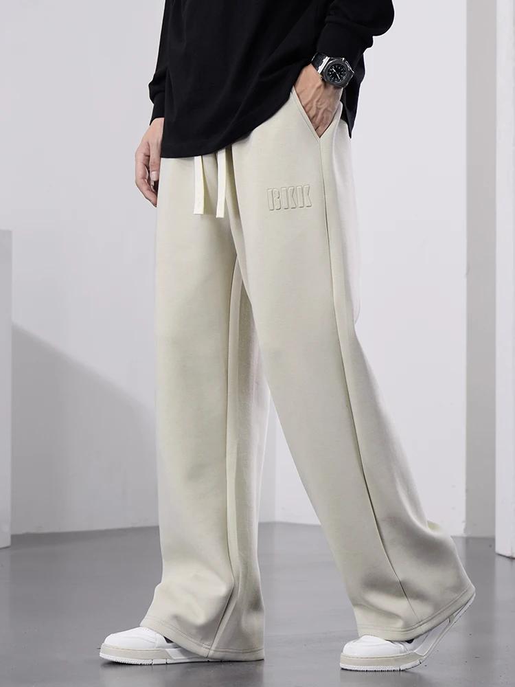 Pantalon de survêtement droit pour hommes, jambes larges, en coton, avec cordon de serrage, pantalon
