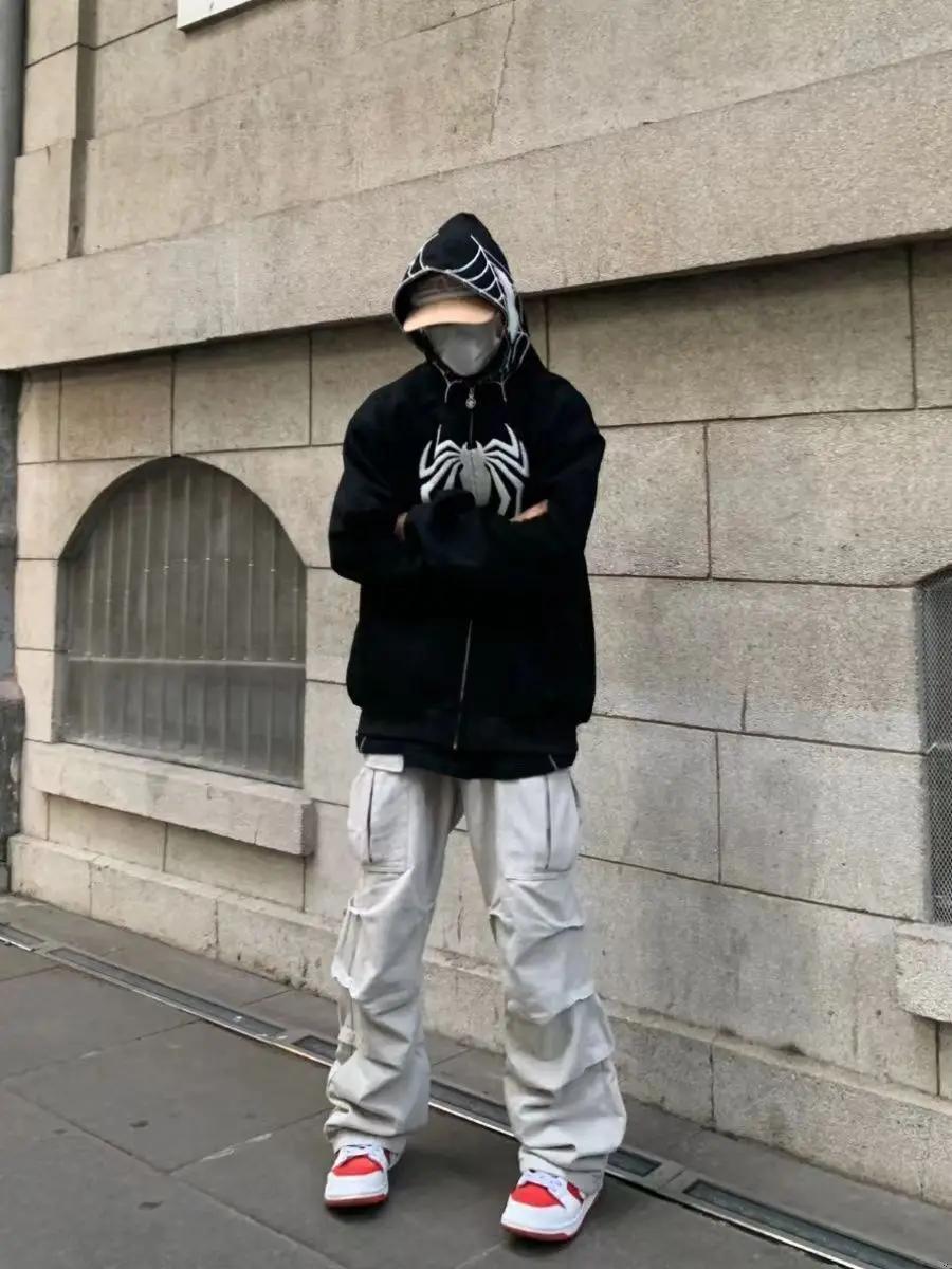 Sweat-shirt à capuche surdimensionné Y2k Spider pour homme et femme, Streetwear, vestes d'automne et