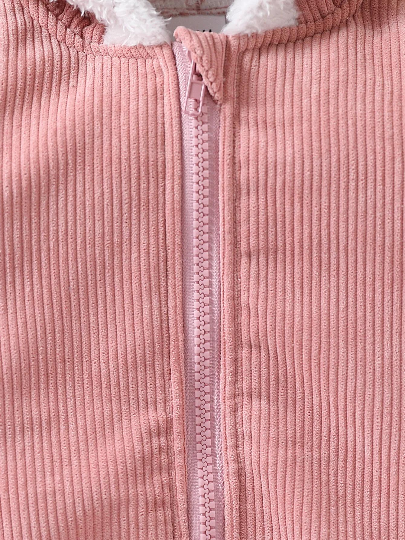 Veste décontractée en velours côtelé pour bébé fille, mignon, tissu en peluche composite, fermeture