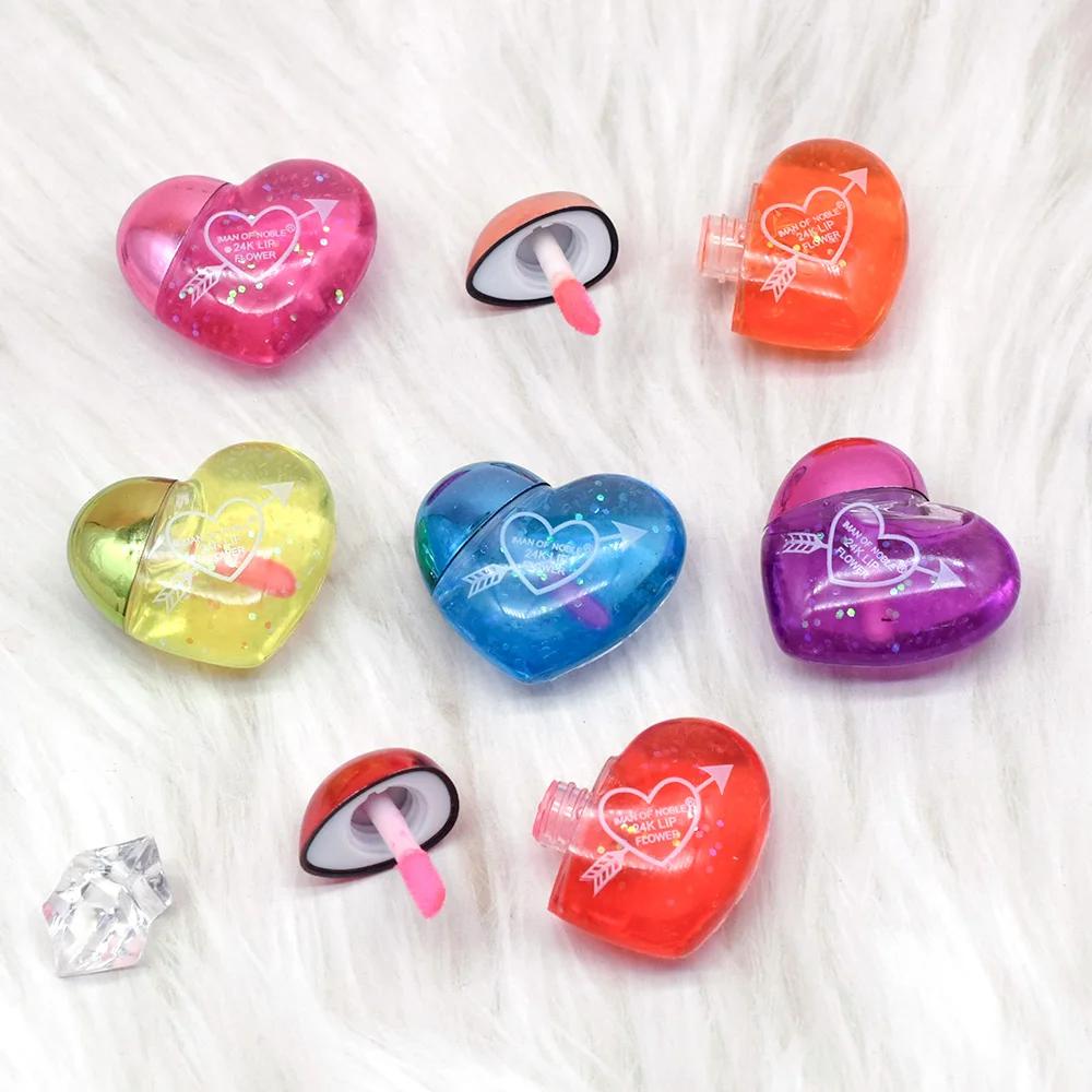 Brillant à lèvres à paillettes, 24 pièces, mignon, en forme de cœur, coloré, pour filles et femmes,