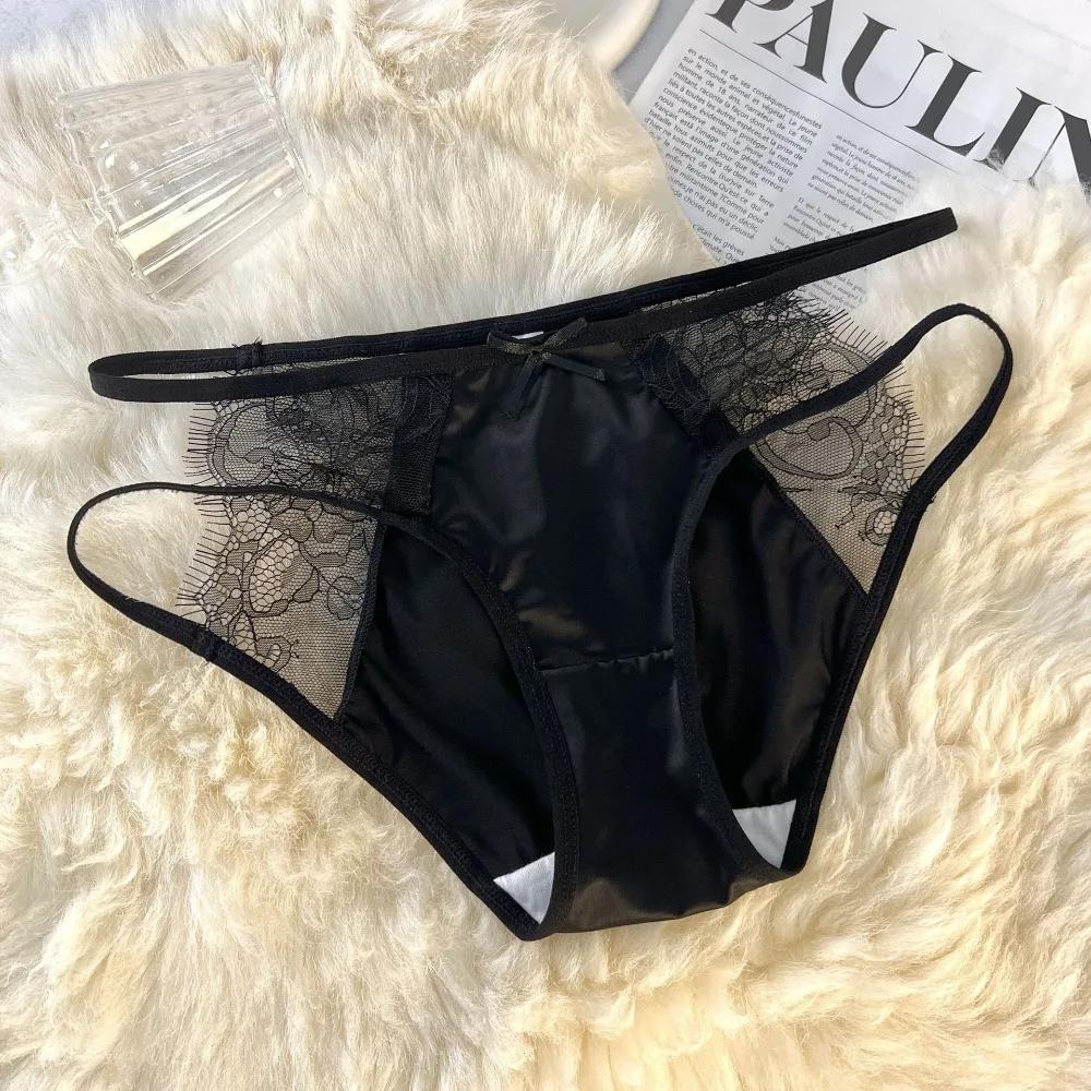 Culottes taille basse pour femmes, lingerie en maille avec nœud, dentelle douce, culottes transparen