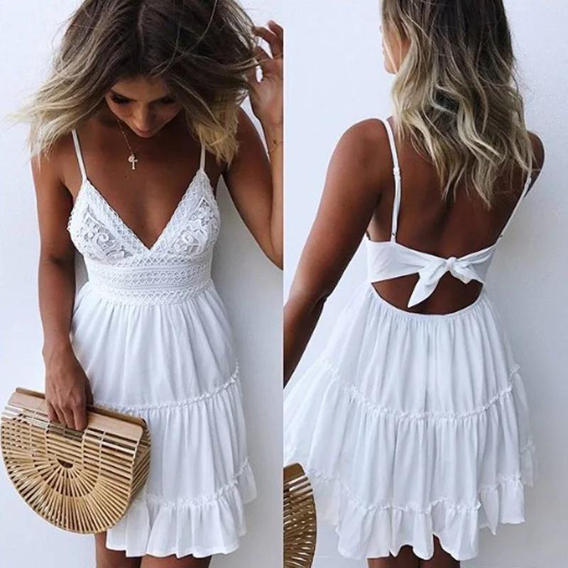 Robe en dentelle à bretelles pour femmes, robes élégantes, vêtements de vocation de bord de mer, sex