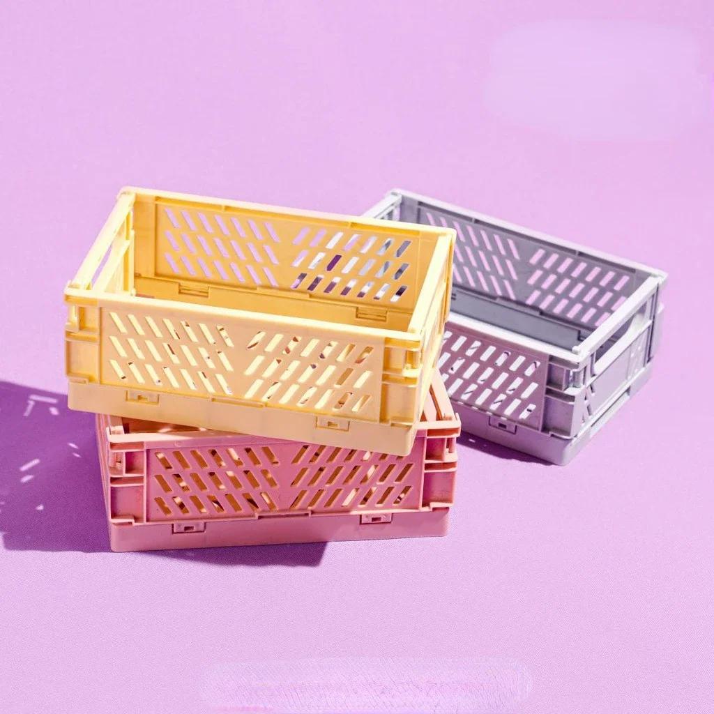 Caisse de rangement pliable en plastique, panier pliable, empilable, mignon, maquillage, bijoux, jou