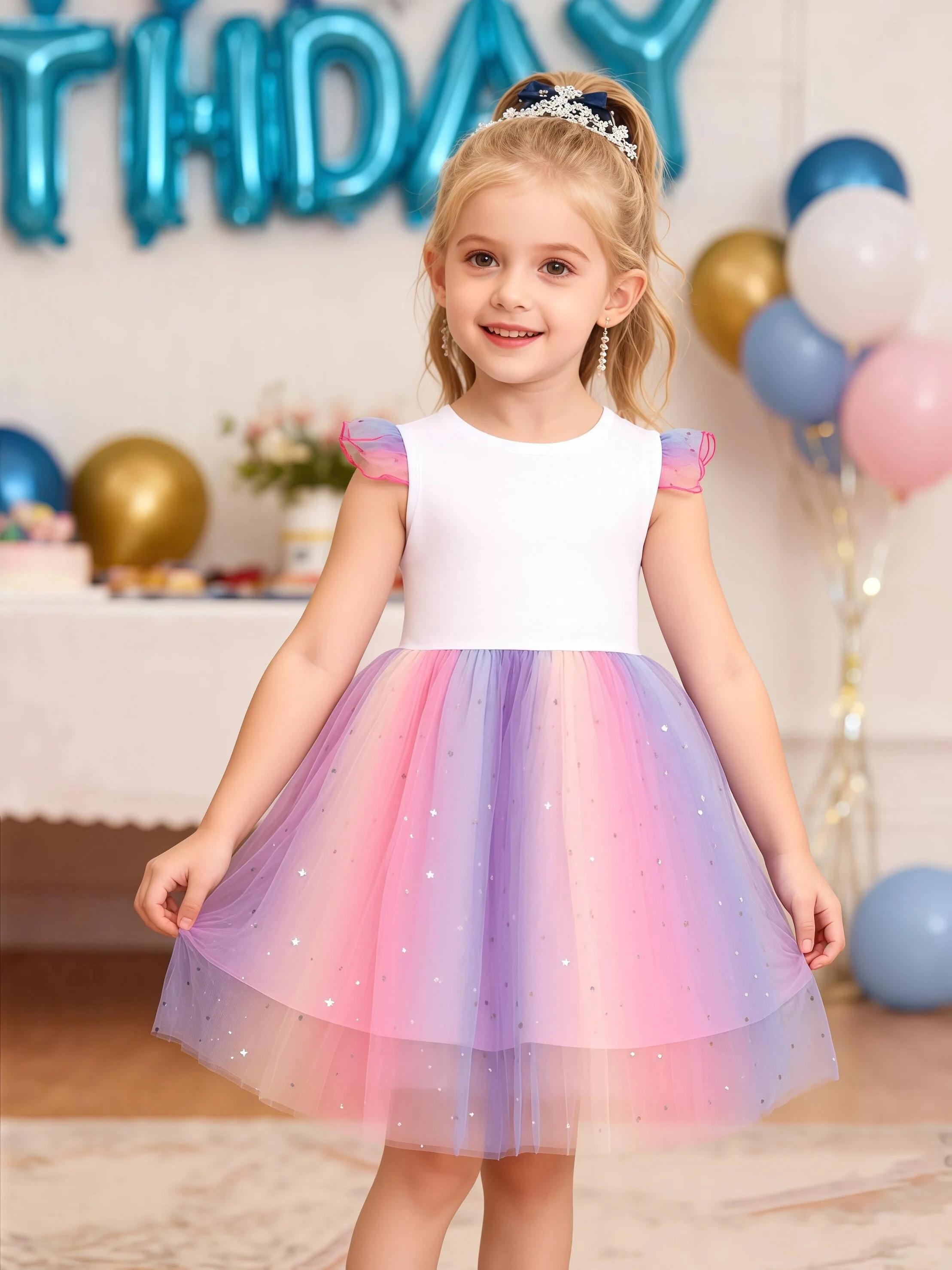 Robe K-Pop Hunters Rumi pour petites filles, robe de princesse en maille avec étoiles et paillettes,