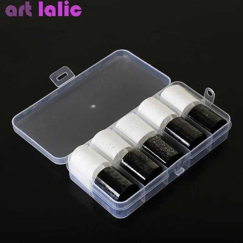 Feuille de transfert de dentelle noire et blanche, 10 rouleaux de 2.5x60cm, pour Nail Art, enveloppe