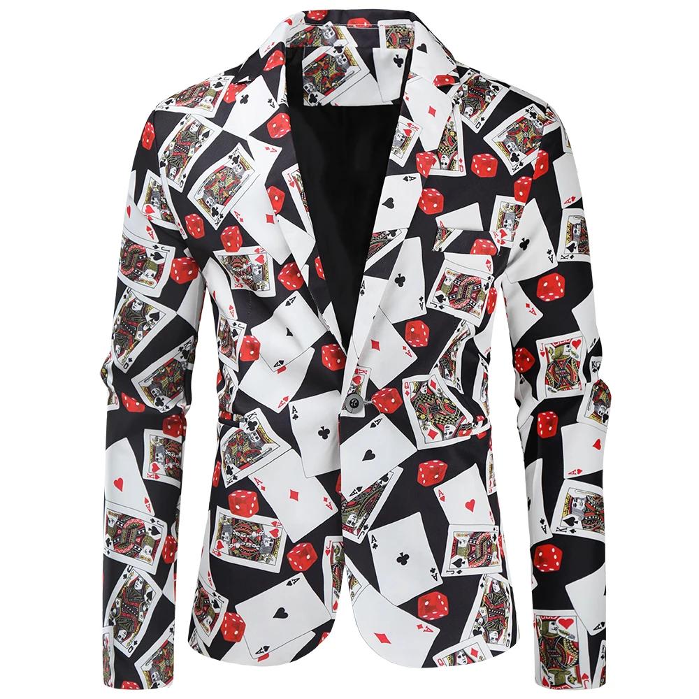 Hommes Blazer Veste manteaux cartes à jouer Poker impression 3D Robe De soirée Costume Homme De Luxe