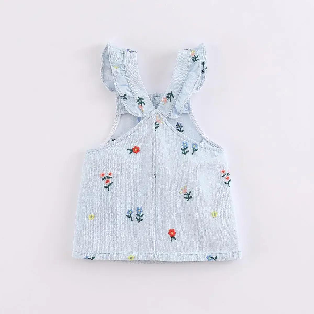 MARC & JANIE Robe d'été à bretelles en jean brodée florale pour filles, printemps 220689