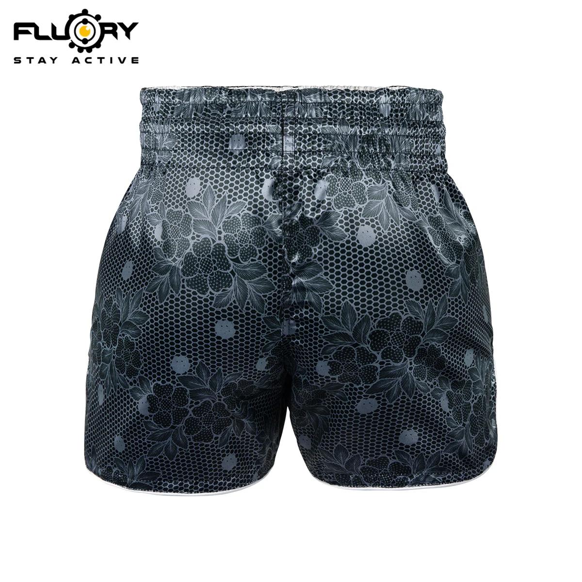 Shorts de Muay Thai brodés rétro imprimés FLUORY, tissu confortable et respirant, shorts d'entraînem