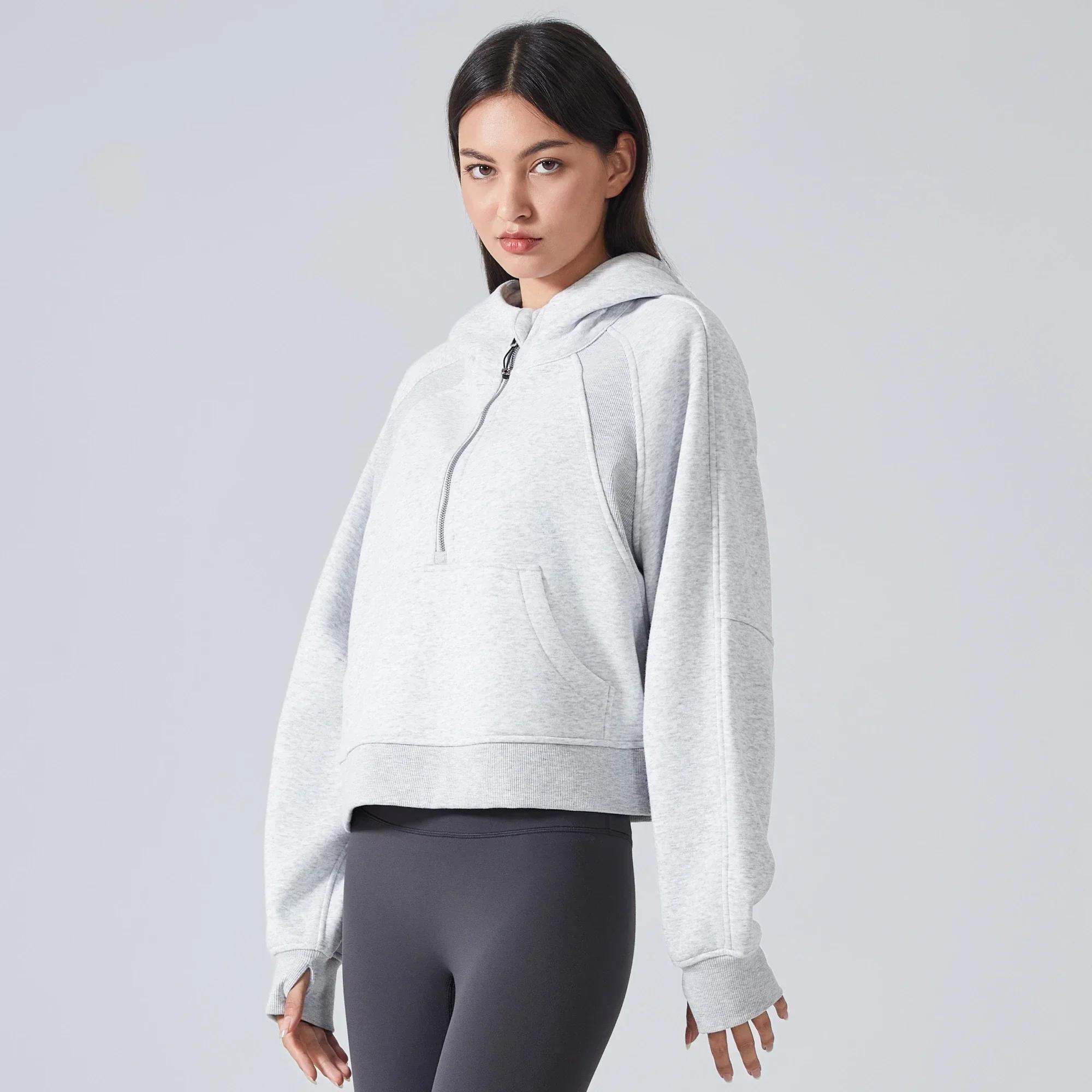 Sweats à capuche demi-zip Smile pour femmes, sweat-shirt chaud, veste de sport avec trou pour les po
