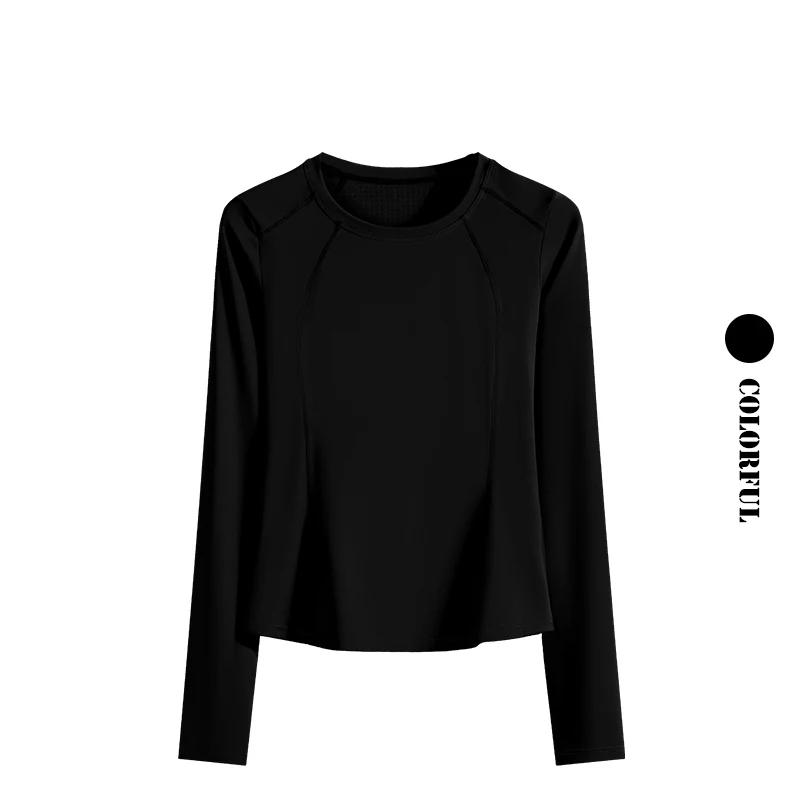 Chemise de sport femme manches longues séchage rapide - Haut gym yoga running avec poche arrière