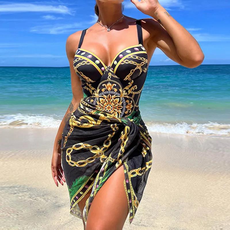 Maillot de bain une pièce sexy imprimé estival 2026 - Push-up fermé pour femme plage et piscine