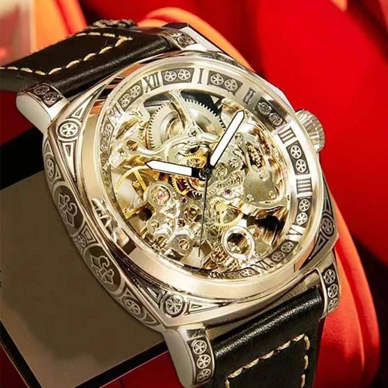 Une montre mécanique creuse à Tourbillon entièrement automatique sculptée lumineuse de Style d'affai