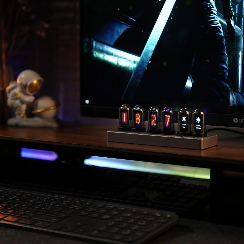Réveil à Tube Nixie IPS, contrôle WIFI, avec lumières RGB colorées, pour la décoration de salle de j
