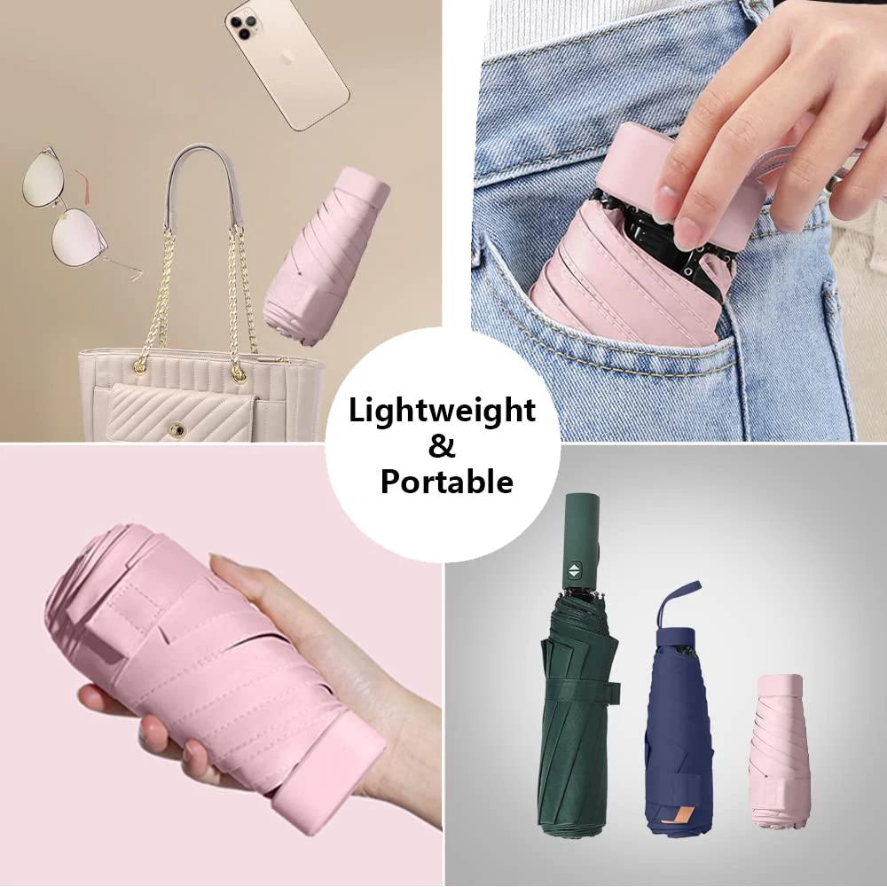 Mini parapluie solide Double os, Protection UV, Six plis, pluie et brillance, coupe-vent, portable,
