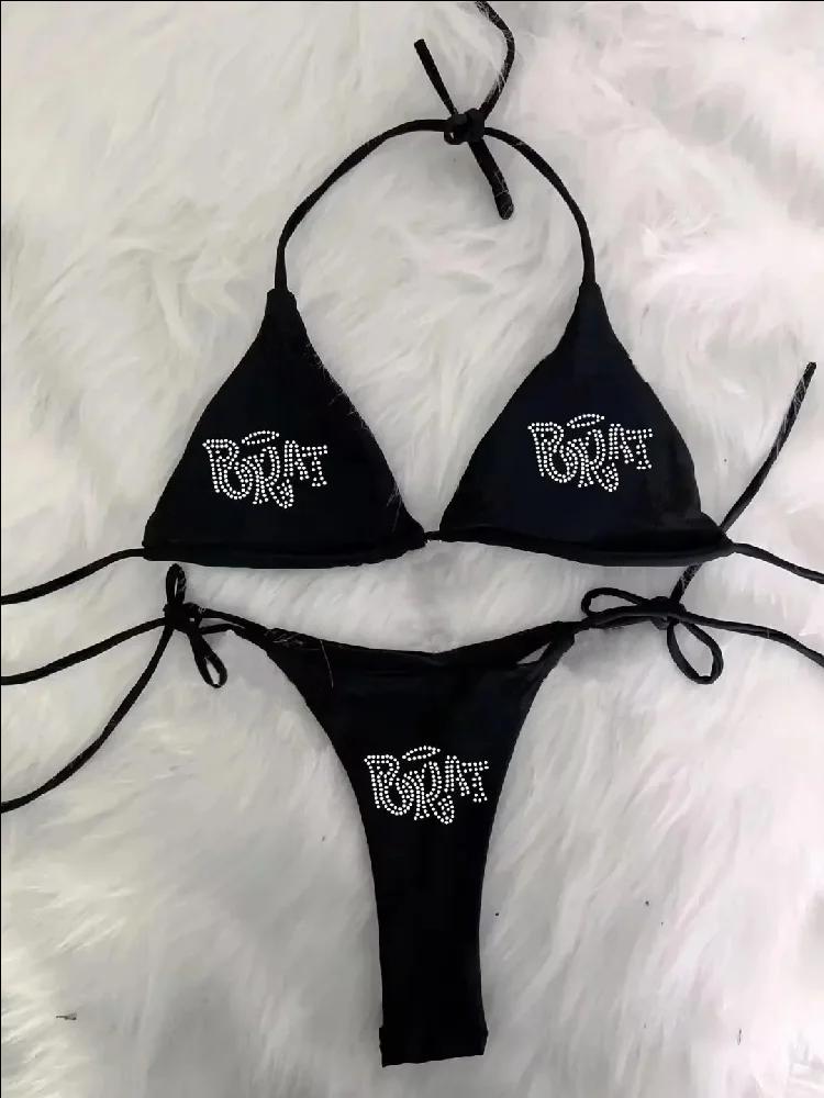2000s femme Punk nouveau maillot de plage vêtements gothiques BRAT strass impression Grunge maillot