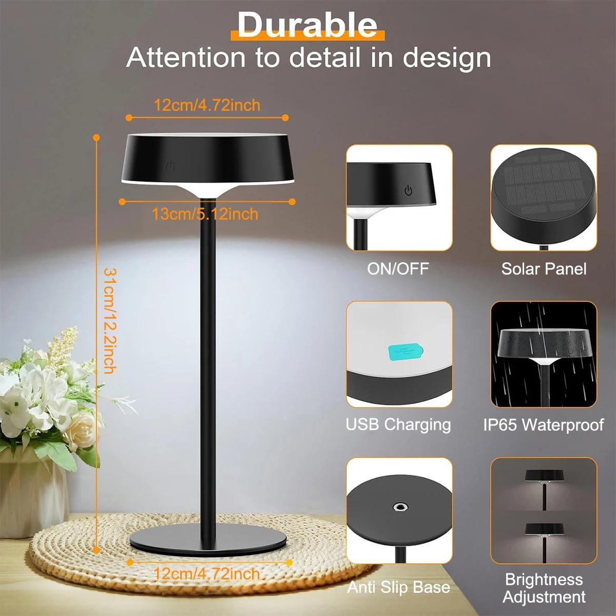 Lampes de Table solaires d'intérieur et d'extérieur, étanches, sans fil, rechargeables, à intensité