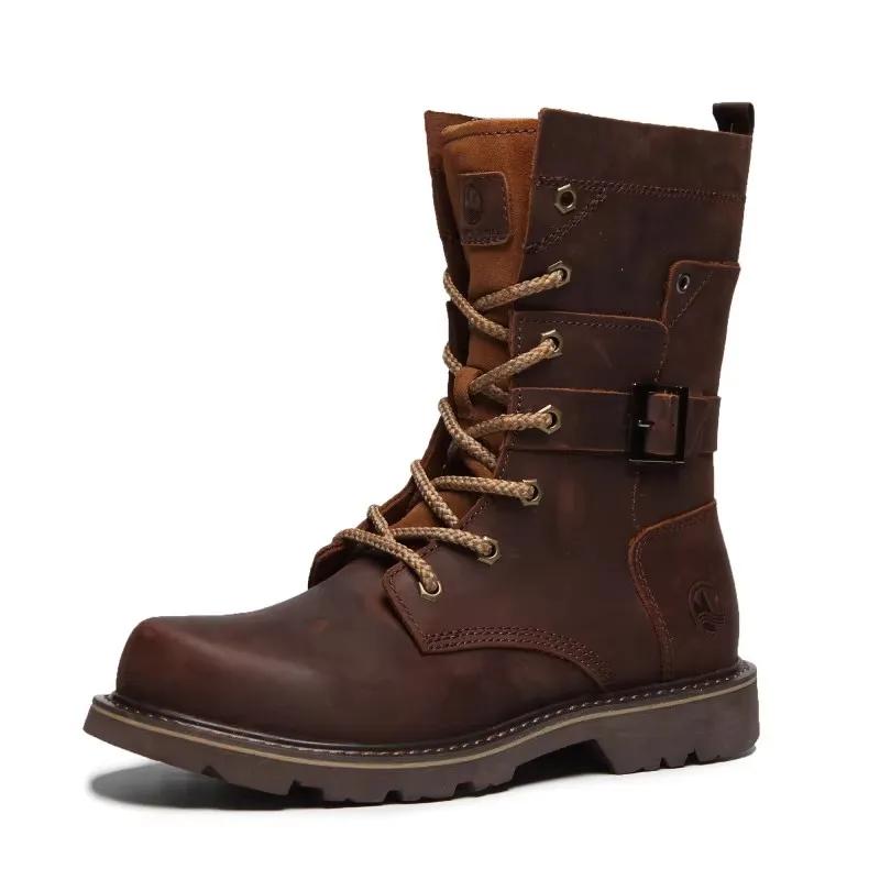 KOWM – chaussures de randonnée en cuir de vache pour hommes, imperméables, tactiques, pour moto, bot
