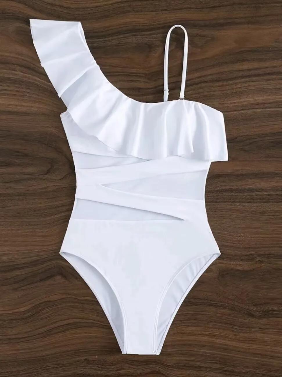 Maillot de bain une pièce femme à volants et empiècements en maille contrastante 2026, style body, p