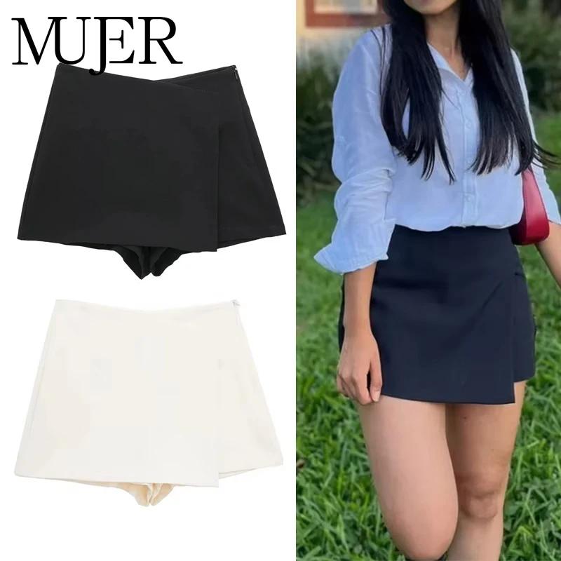 MUJER 2025 jupe-short asymétrique pour femmes noir taille haute Mini jupe Shorts femmes Bermuda déco
