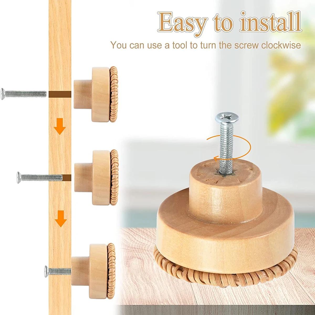 6/12 pièces boutons de tiroir en bois de rotin Boho boutons de commode en rotin armoires rondes fait