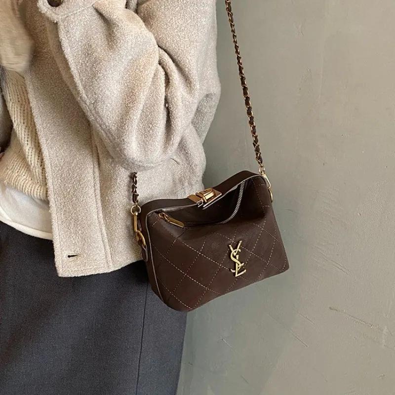 Nouveau sac à chaîne matelassé brodé pour femme, mini sac carré élégant à poignée supérieure, sac à