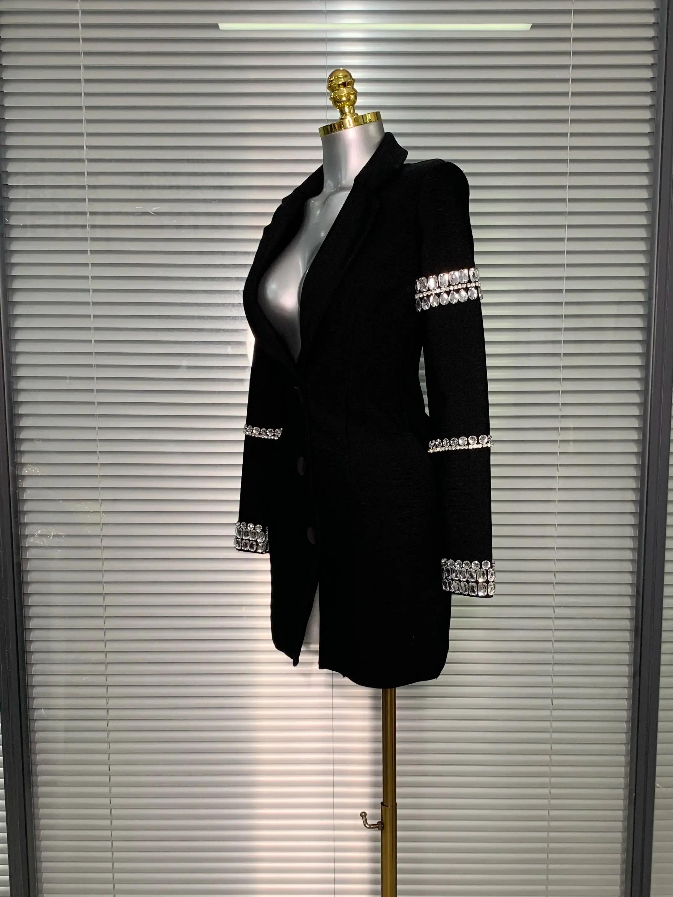 Robe à bandes pour femmes, flambant neuf, Sexy, décolleté en V profond, manches longues, Blazer perl