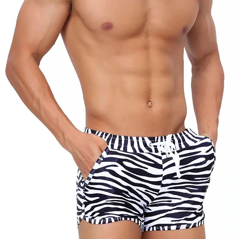 Maillot de bain imprimé zèbre pour hommes - Boxer sexy poches surf sports plage natation