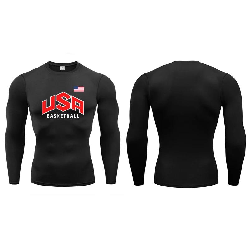 Drapeau américain basket-ball athlétique hommes course T-Shirt Compression à manches longues T-Shirt